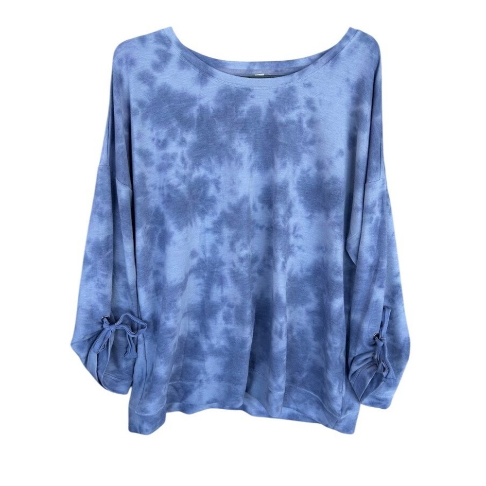 Womens 3X Tie Dye Long Sleeve Casual Top with Sleeve‎ Ties Blue